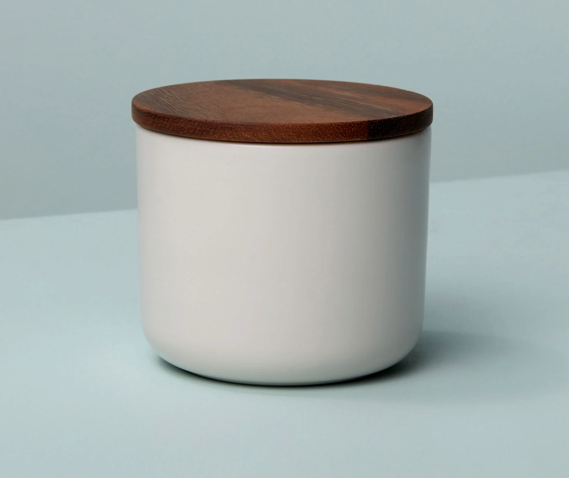 Stoneware Canister With Acacia Wood Lid
