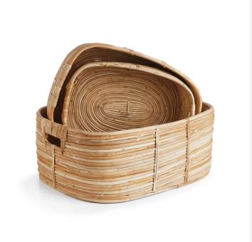 Cane Rattan Rectangular Baskets W/Handles