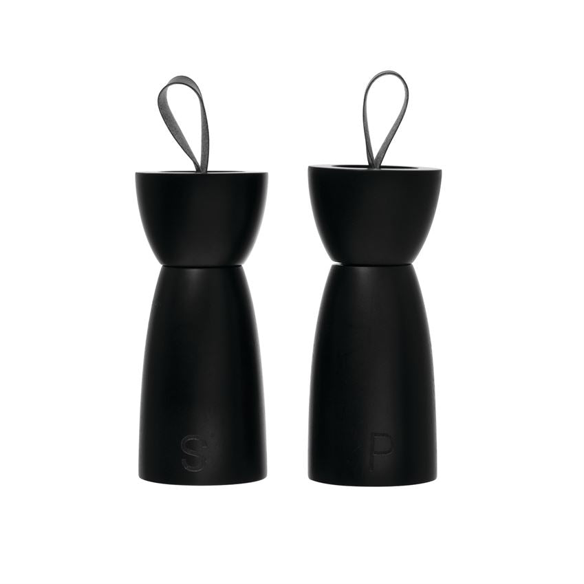 Rubber Wood Salt & Pepper Mills with Leather Handle
