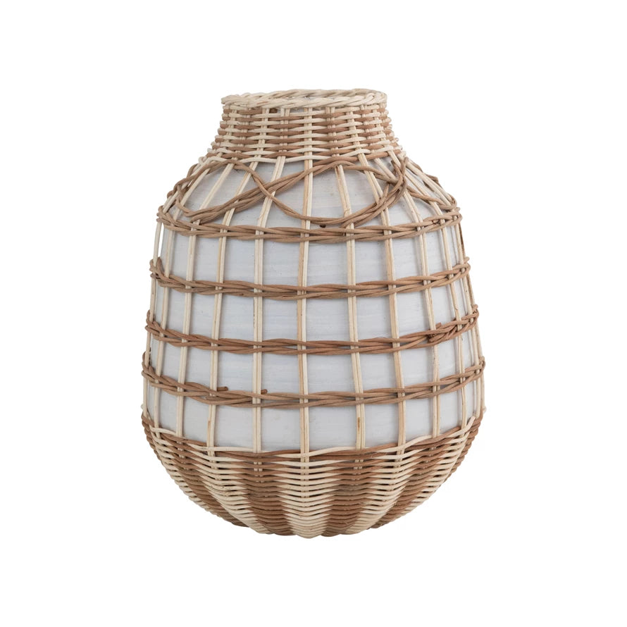 Decorative Hand-Woven Seagrass and Bamboo Wrapped Vase