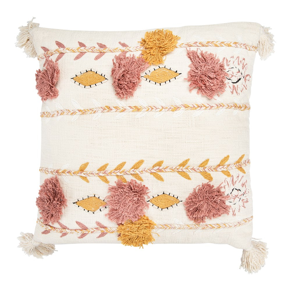 20" Square Cotton Embroidered Pillow