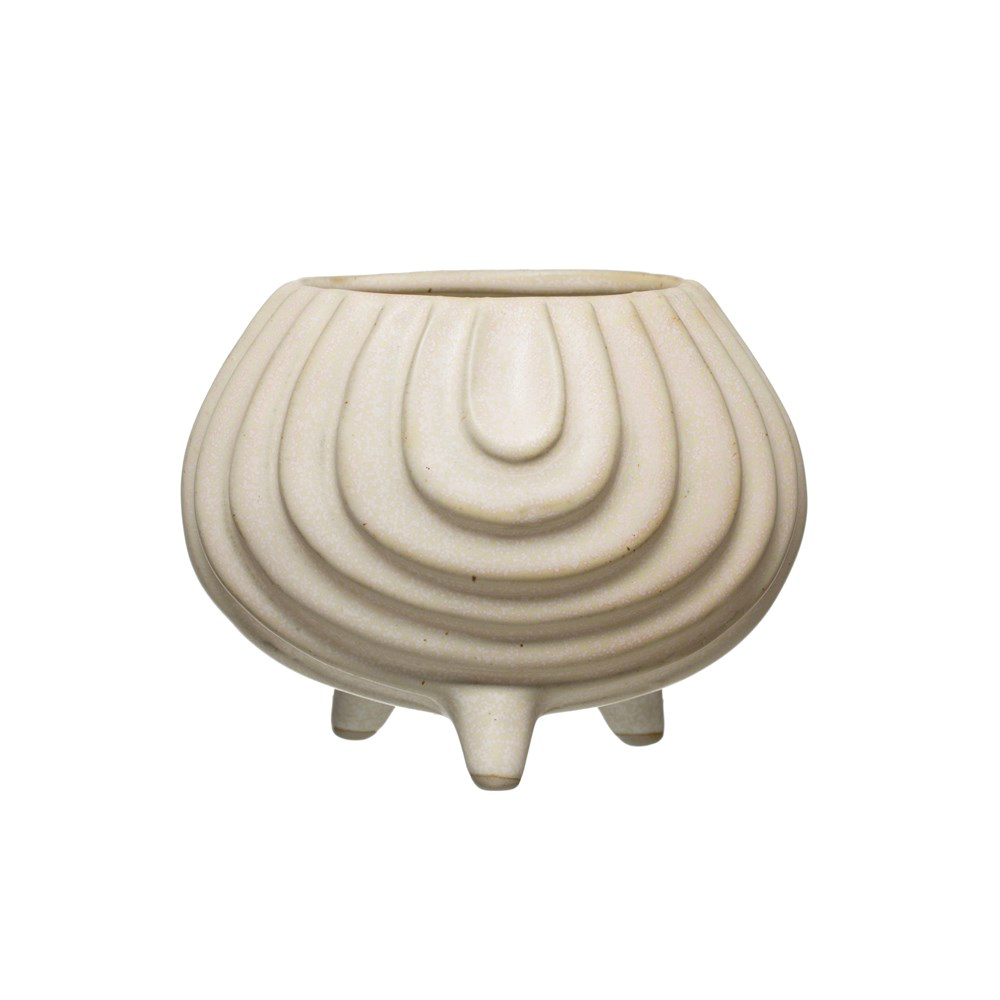 Debossed Stoneware Taper Holder/ Planter