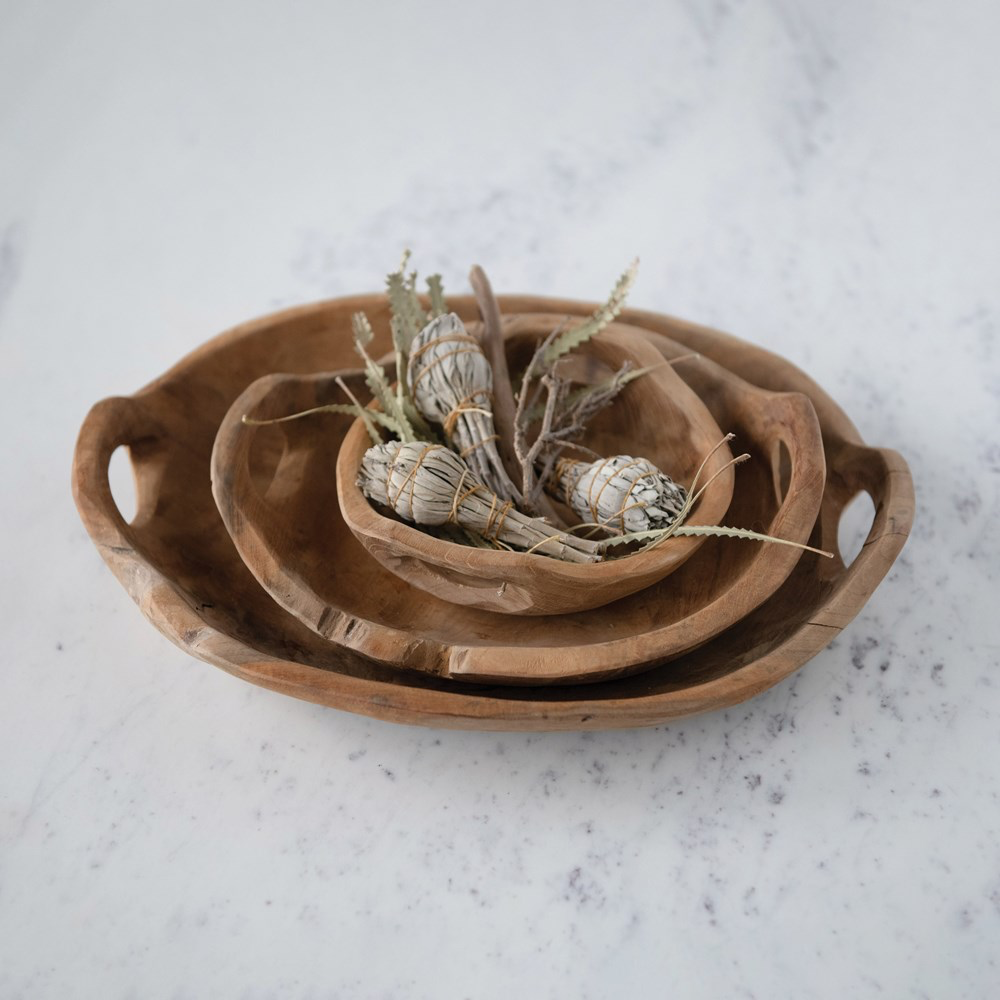 Teak Wood Bowls w/ Handles