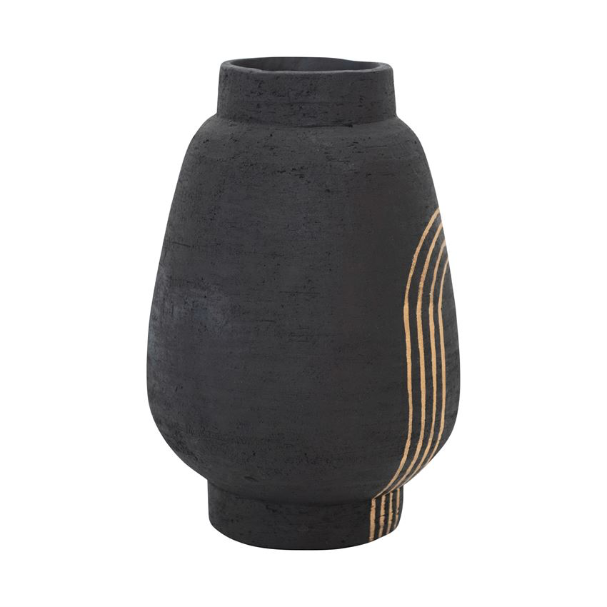 Hand Painted Terra-Cotta Vase with Gold Design