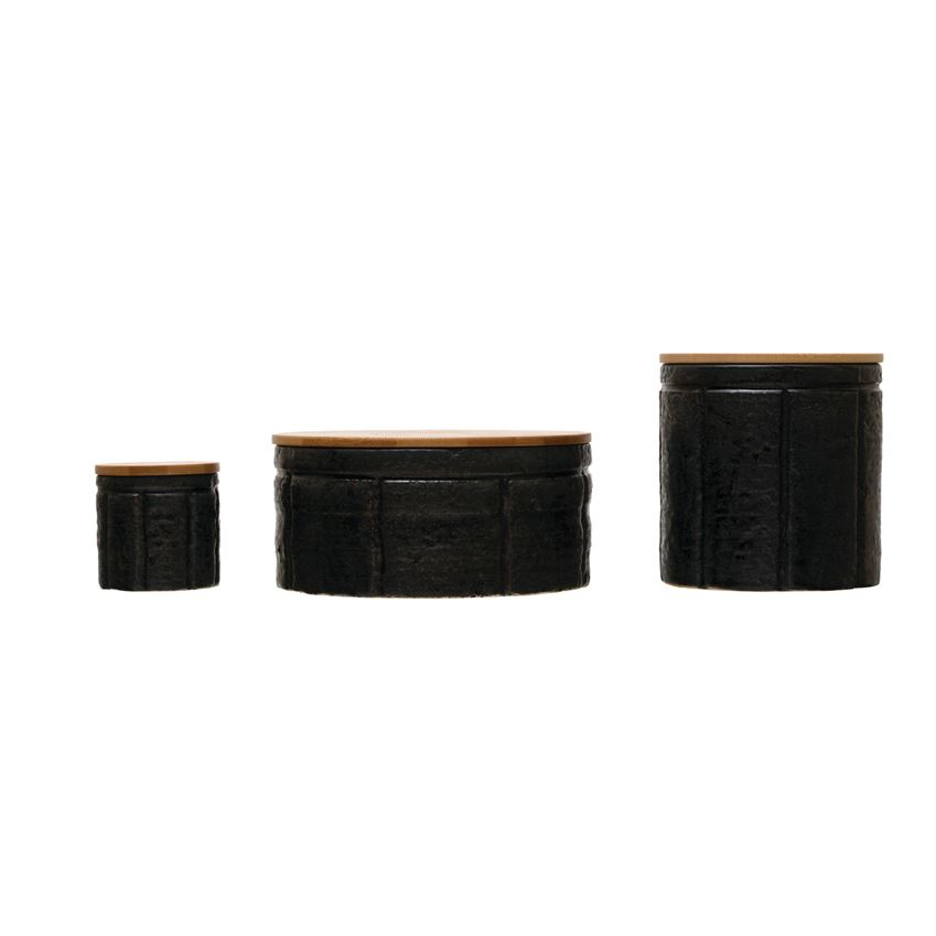 Stoneware Canister with Bamboo Lid