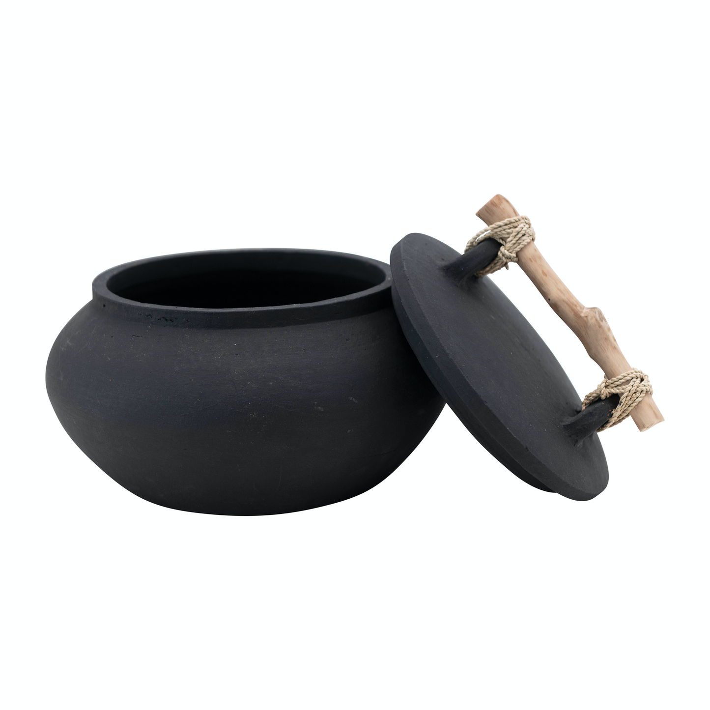 Decorative Terra-cotta Container with Lid and Driftwood Handle