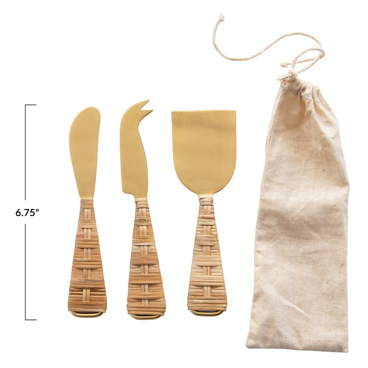 Rattan Wrapped Cheese Knives