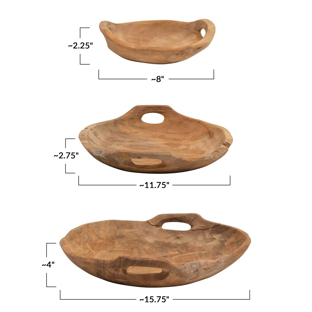 Teak Wood Bowls w/ Handles