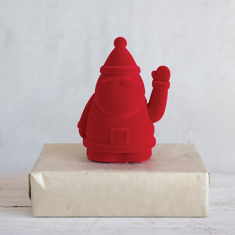 Flocked Resin Waving Arm Santa