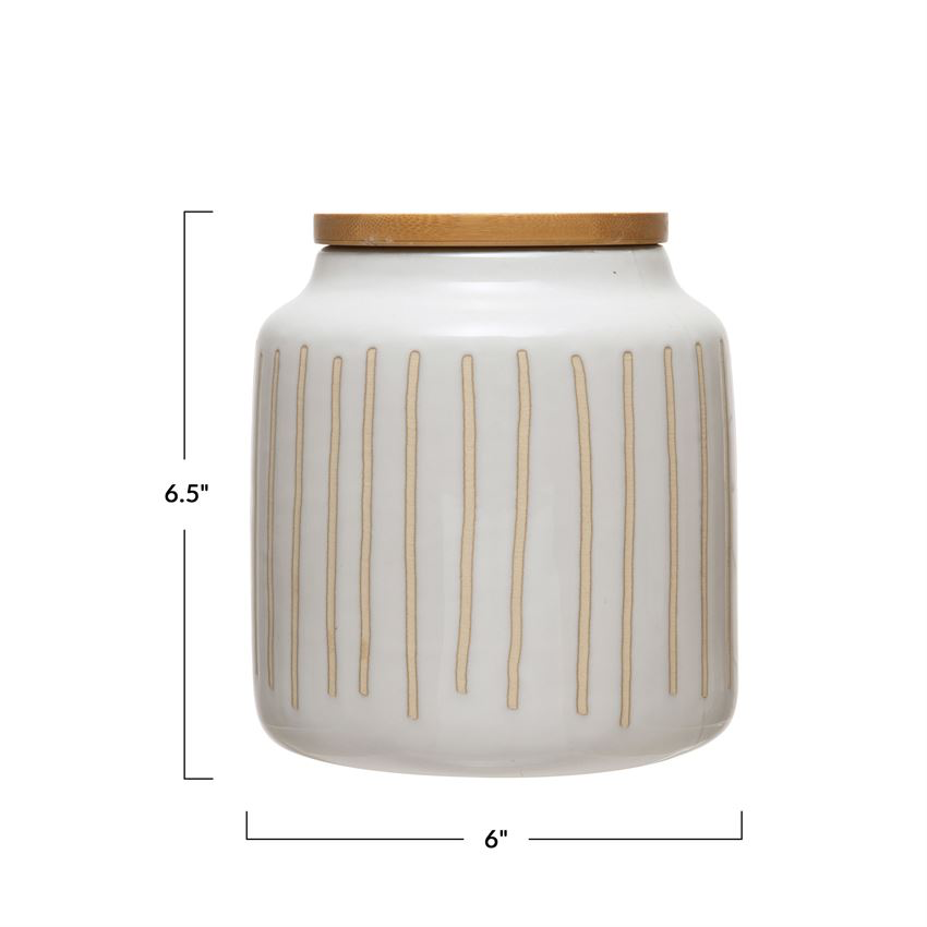 Stoneware Canister With Debossed lines