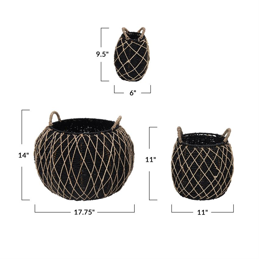Handwoven Seagrass & metal Baskets with Handles