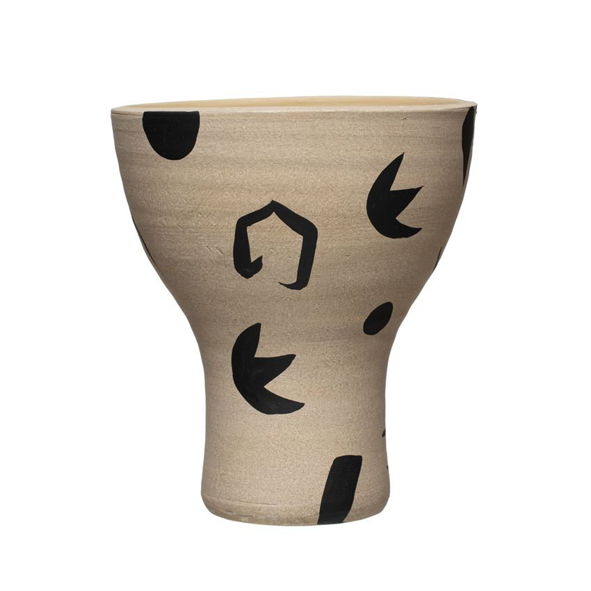 Hand Painted Terra-cotta planter with Black Design
