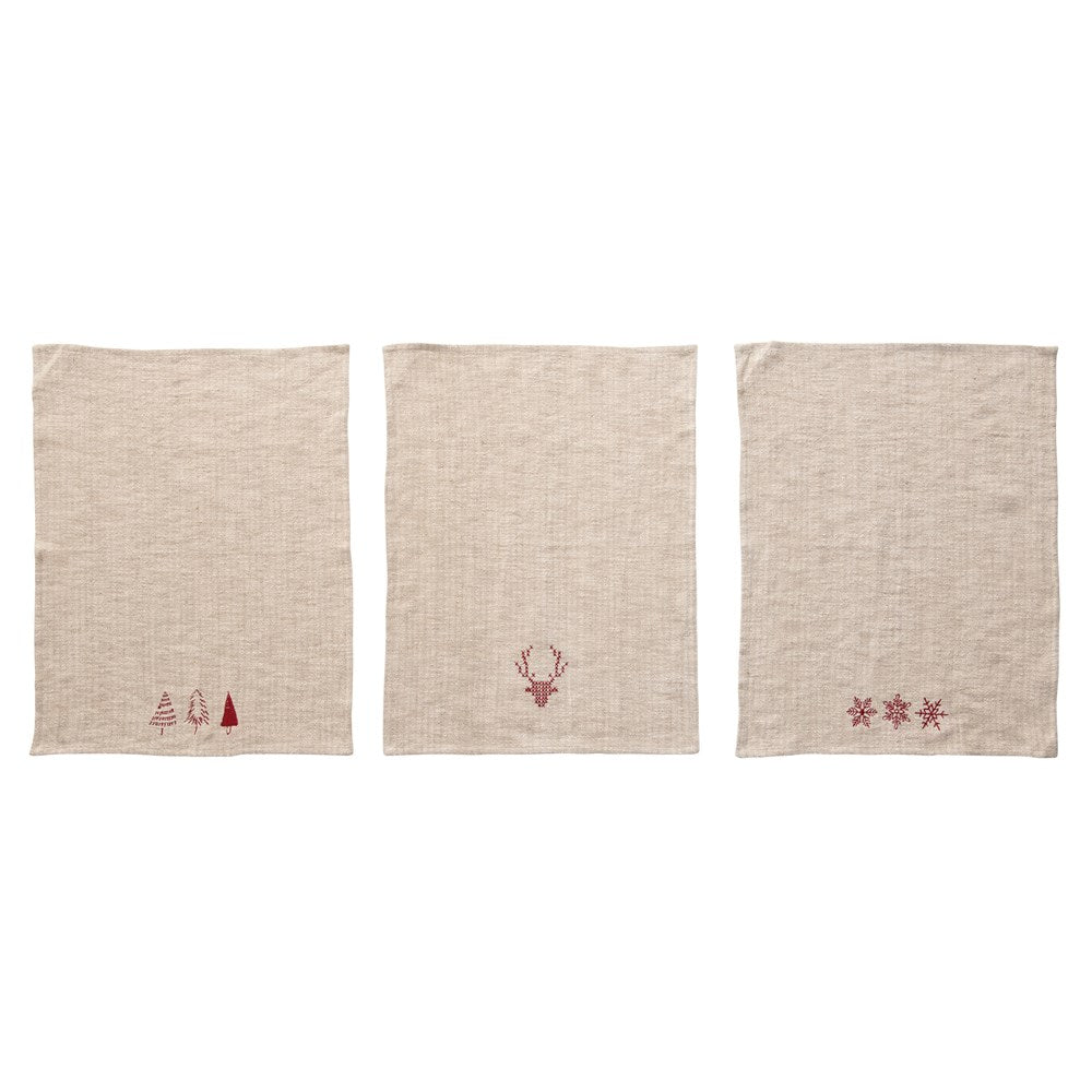 Linen & Cotton Embroidered Tea Towel