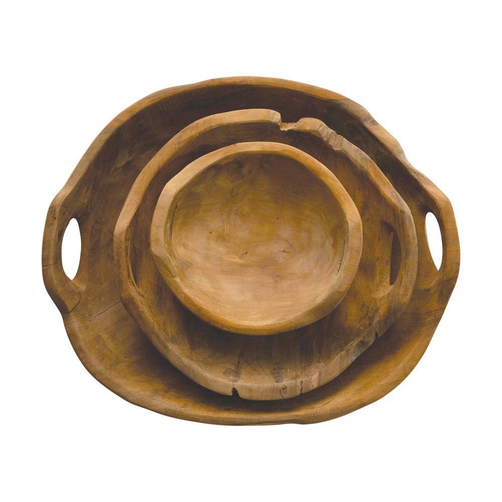 Teak Wood Bowls w/ Handles