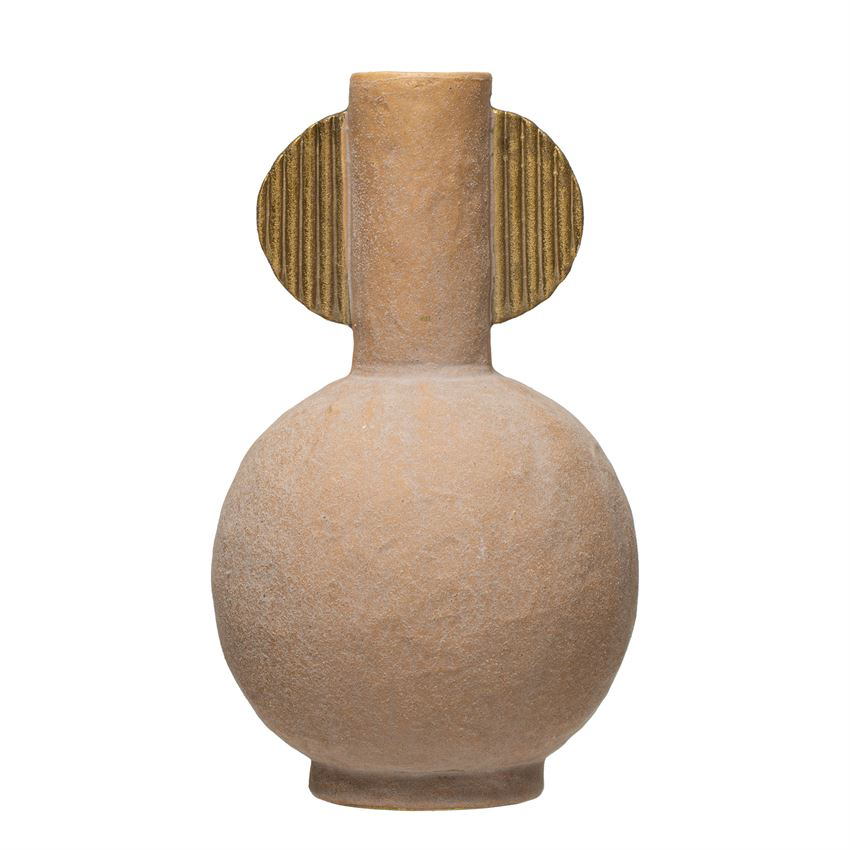 Stoneware Vase, Distressed Terra-cotta & Gold Finish