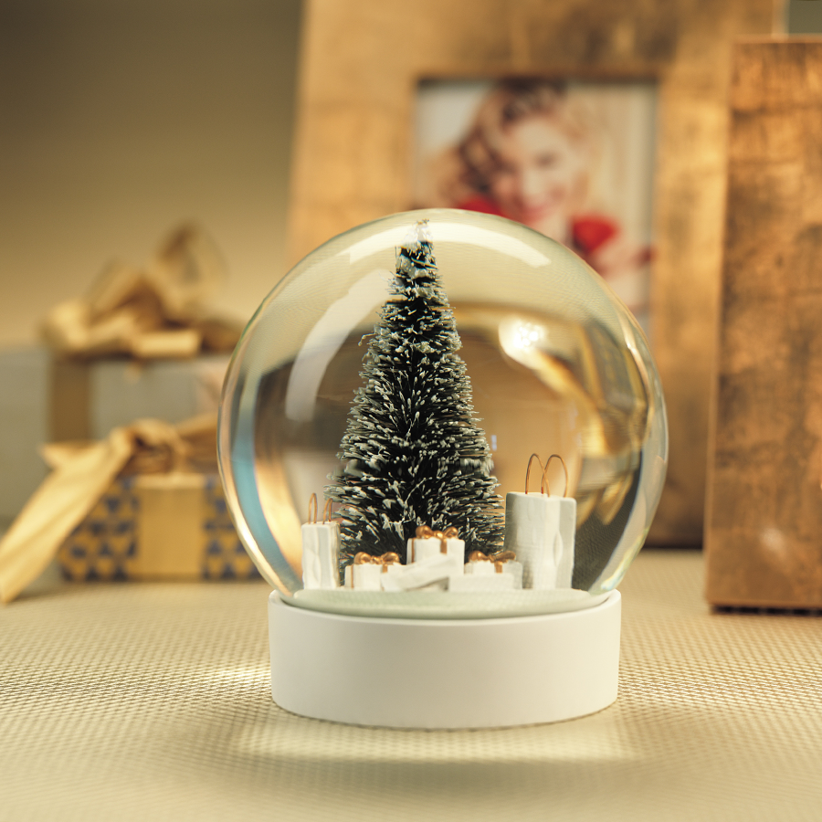 Snow Globe with Pine Needle Tree and Gift Bag