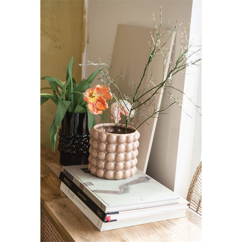Embossed Stoneware Planter Camel Color
