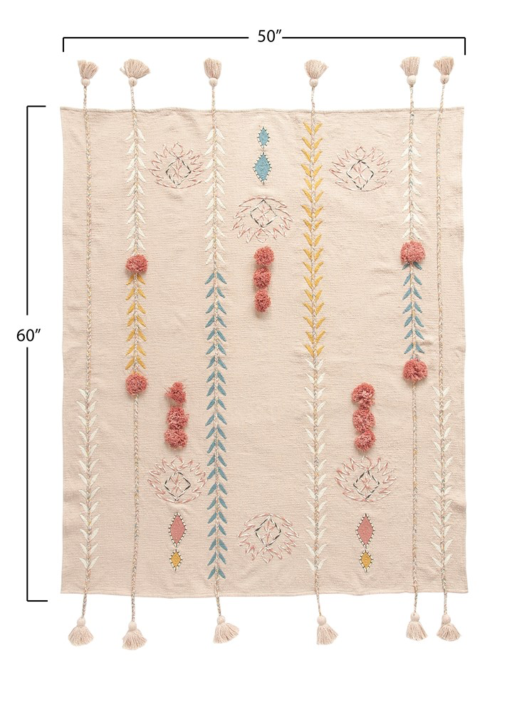 Cotton Embroidered Throw with Tassels