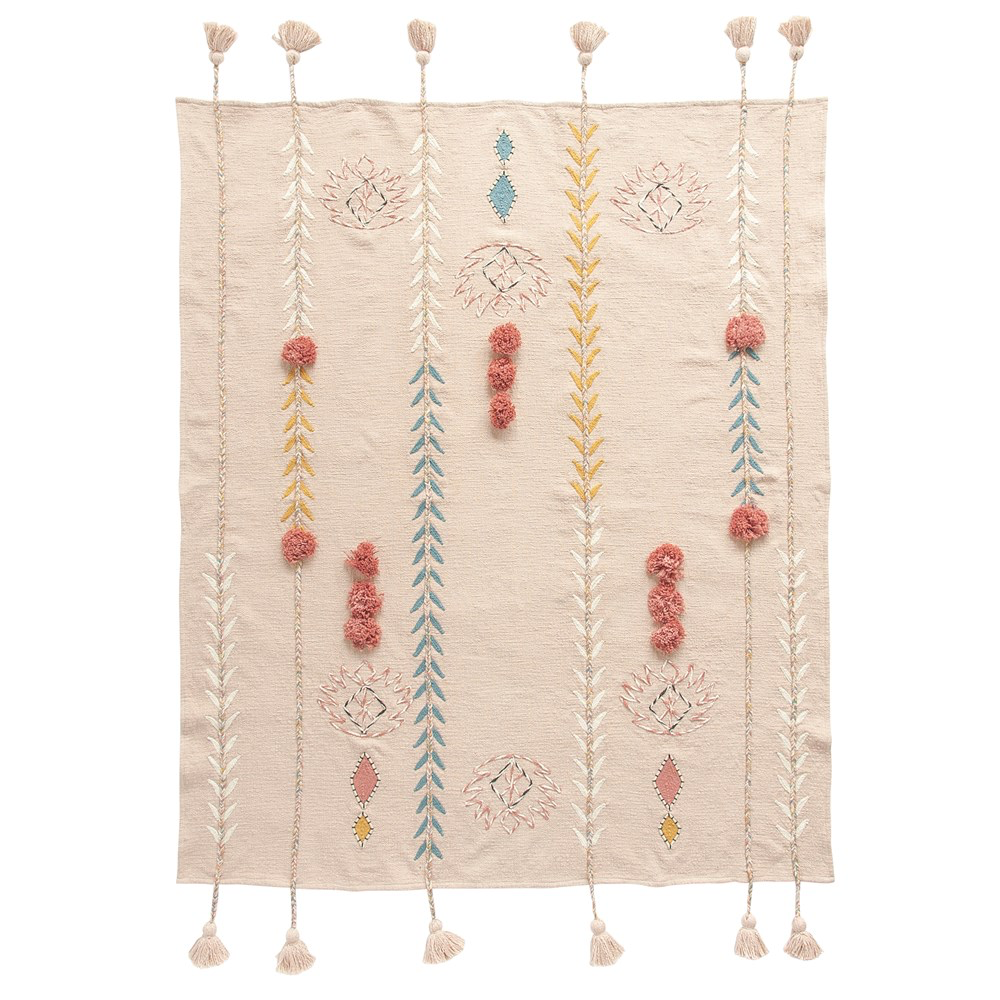 Cotton Embroidered Throw with Tassels