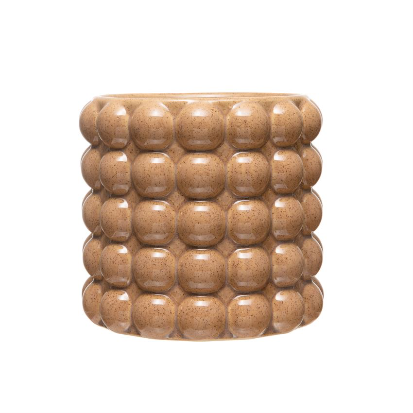 Embossed Stoneware Planter Camel Color