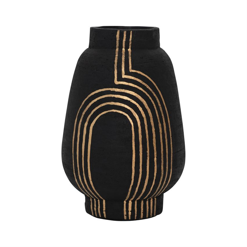 Hand Painted Terra-Cotta Vase with Gold Design