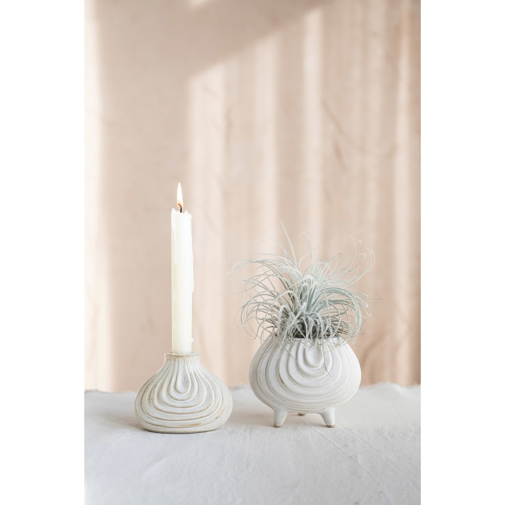 Debossed Stoneware Taper Holder/ Planter