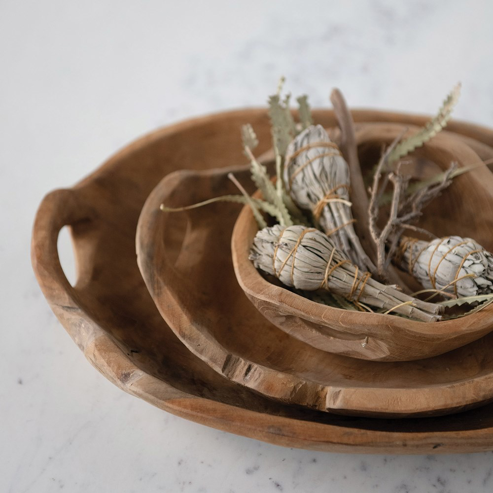 Teak Wood Bowls w/ Handles