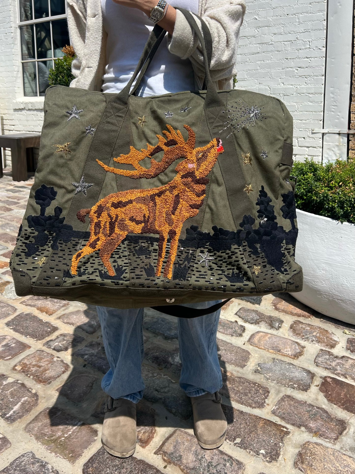 Howl At The Moon Rescued Hand Tufted Army Kit Bag