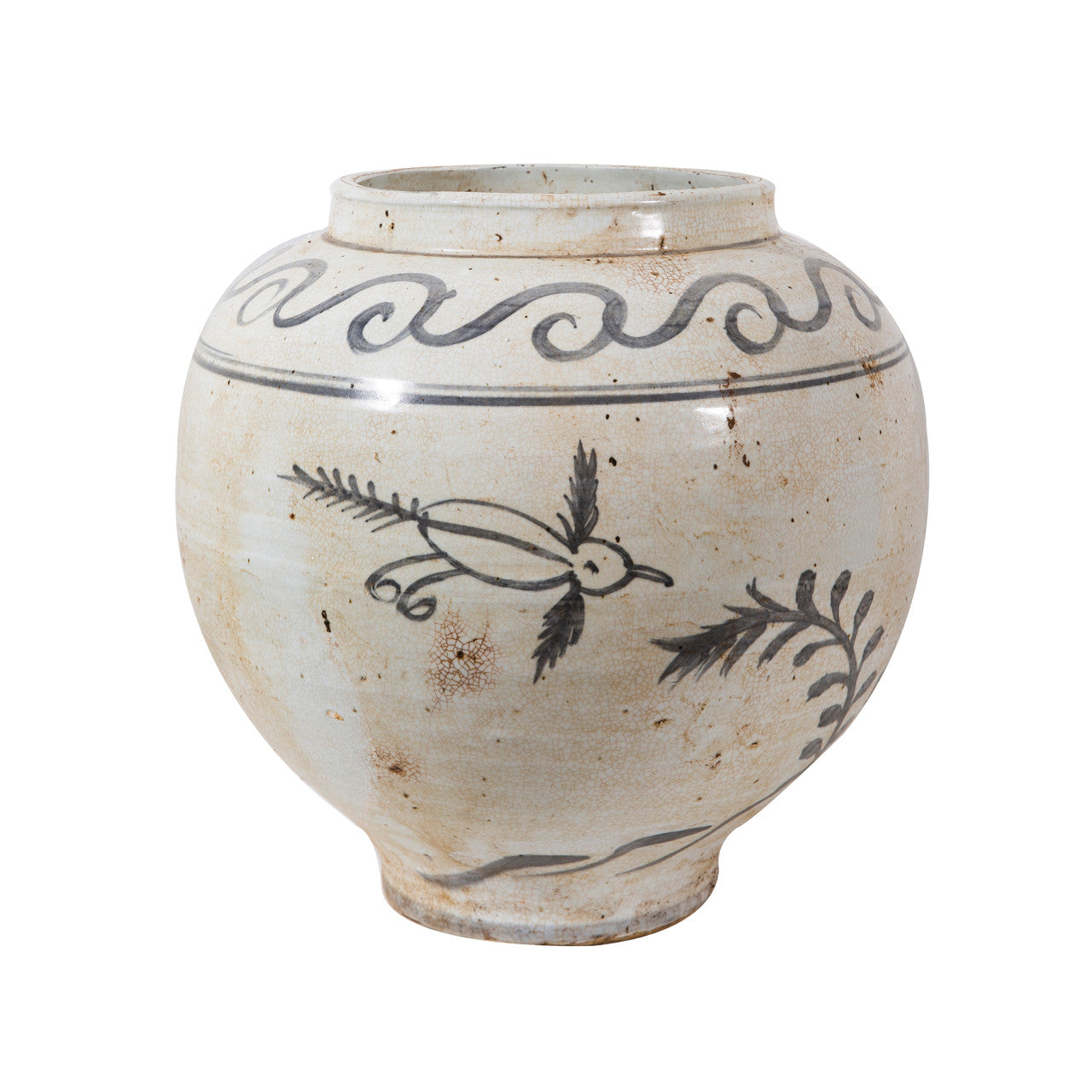Vintage White Crackle Flying Bird Jar