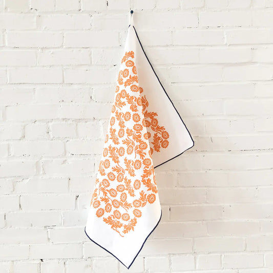 Tangerine Wallflower Linen Tea Towel