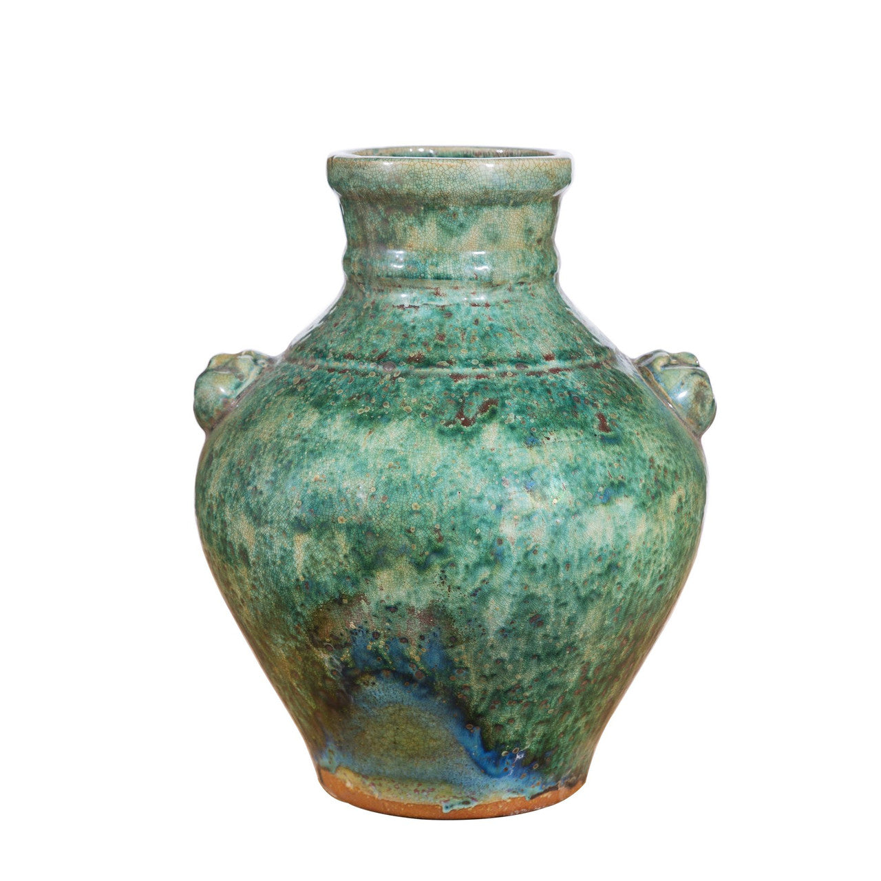 Speckled Green Double Lion Handle Jar