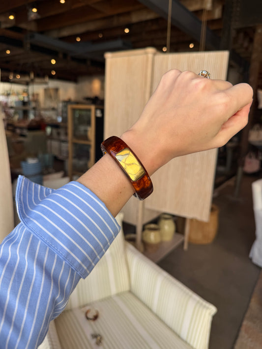 Tortoise Shell Resin Gold Plate Bangle