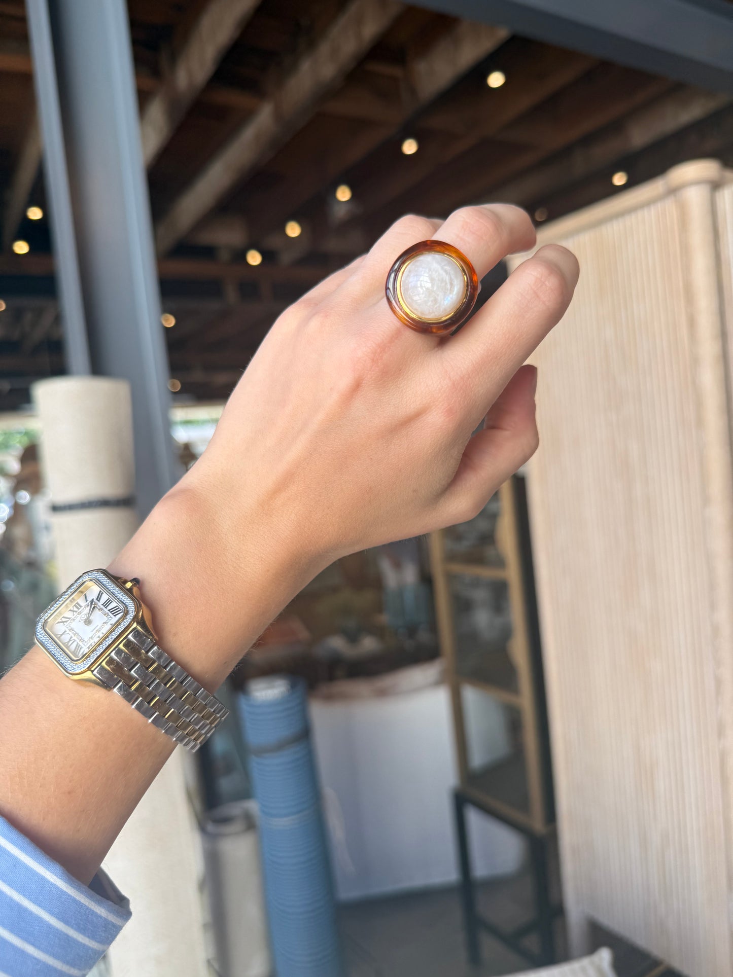 Tortoise Shell Resin Moonstone Ring