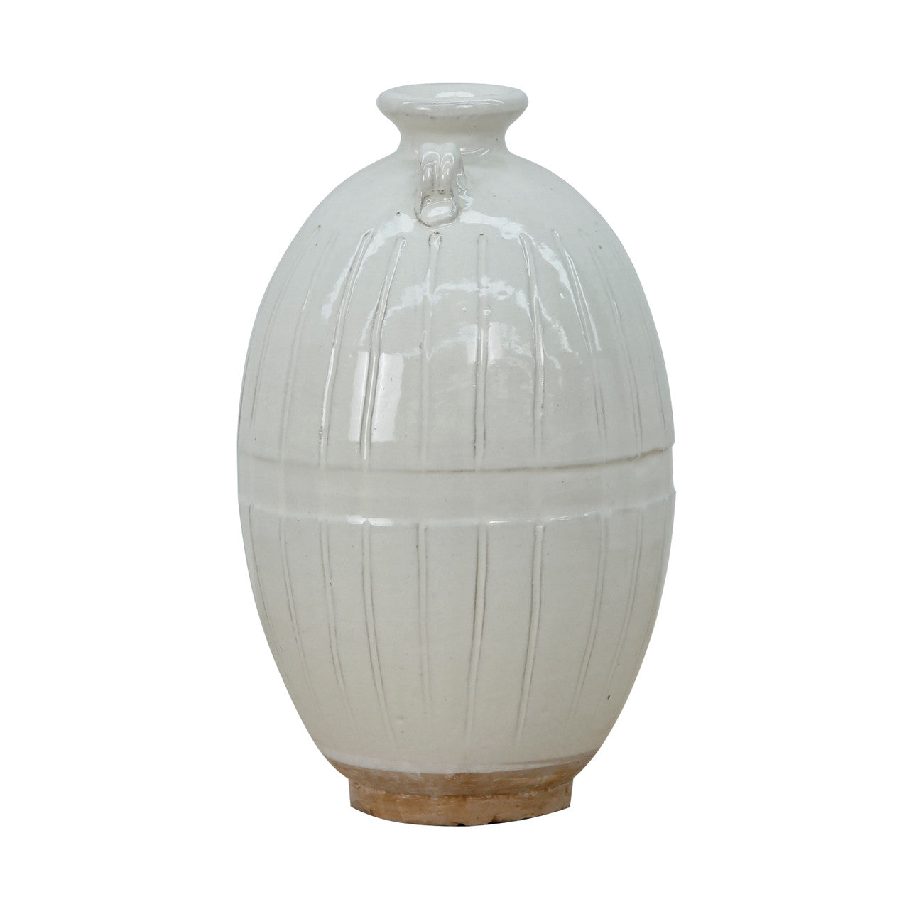 Ceramic Pot with Stripe Decoration Unglazed Base