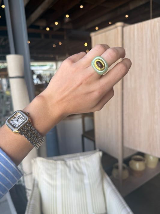 Aqua Resin Tiger Eye Ring