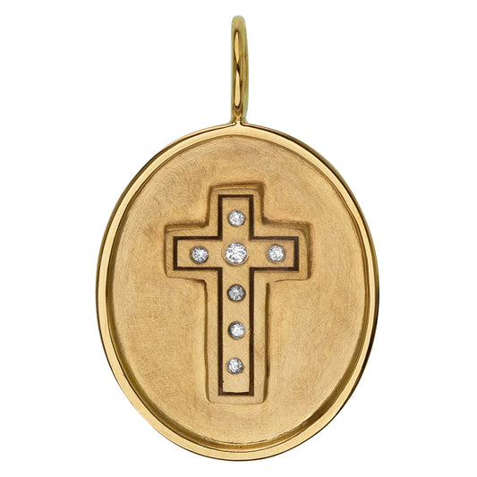 Diamond Cross Oval Charm