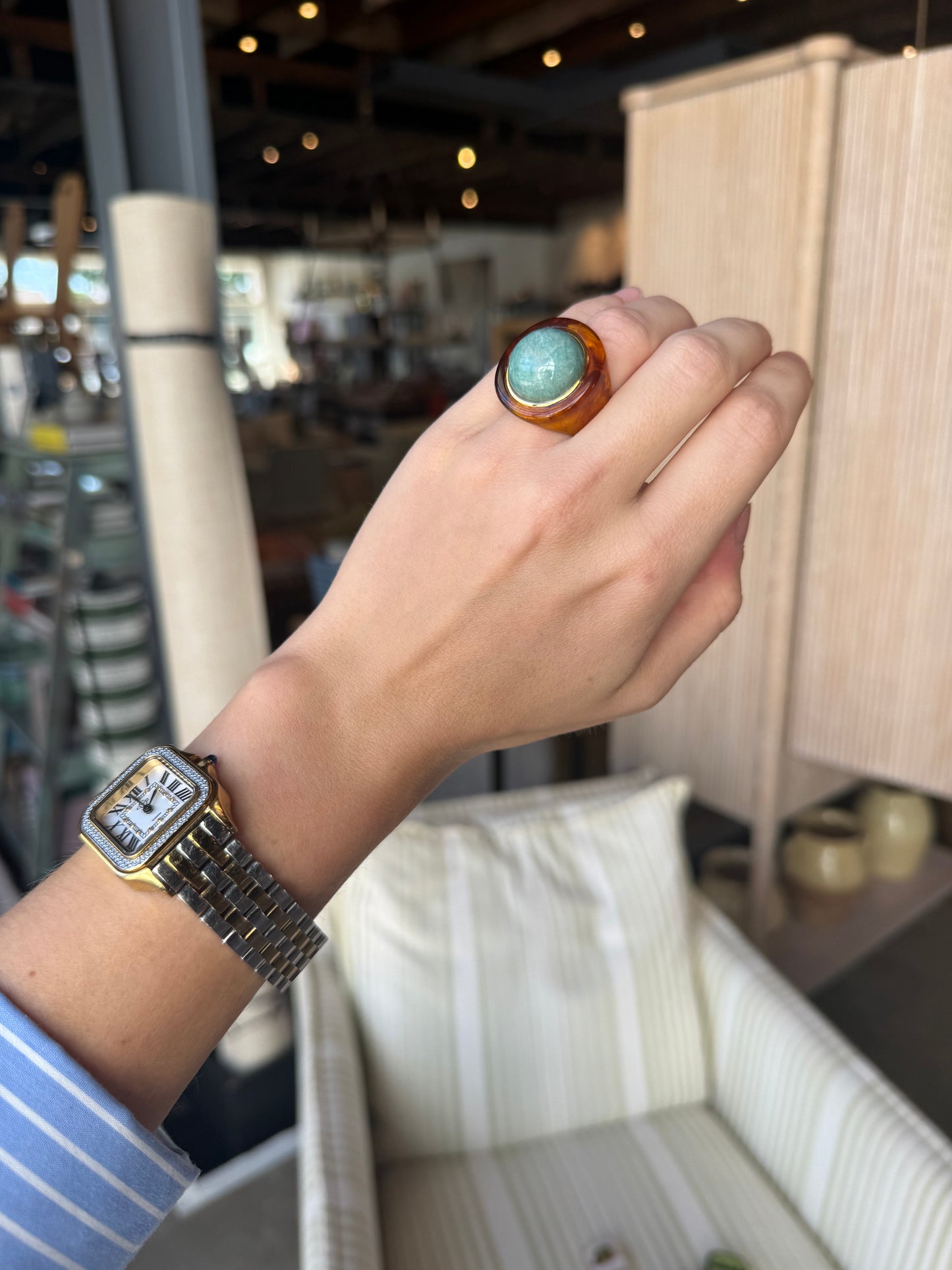 Tortoise Shell Resin Amazonite Ring