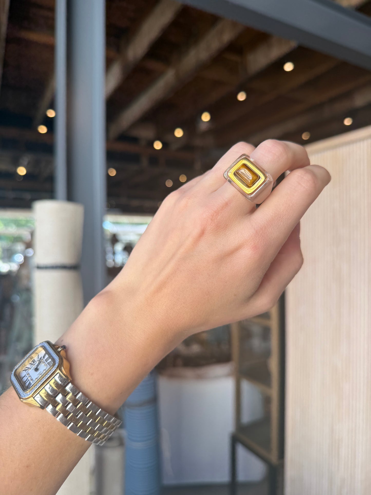 Clear Resin Tiger Eye Ring