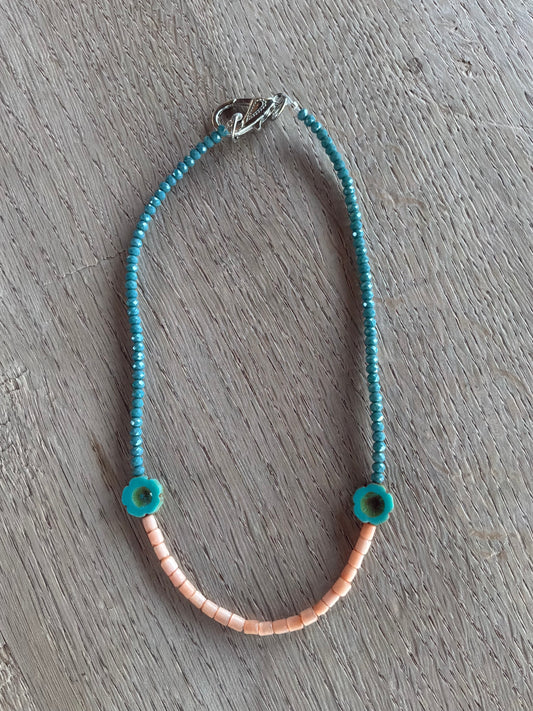 Two Flower Vintage Beaded Necklace