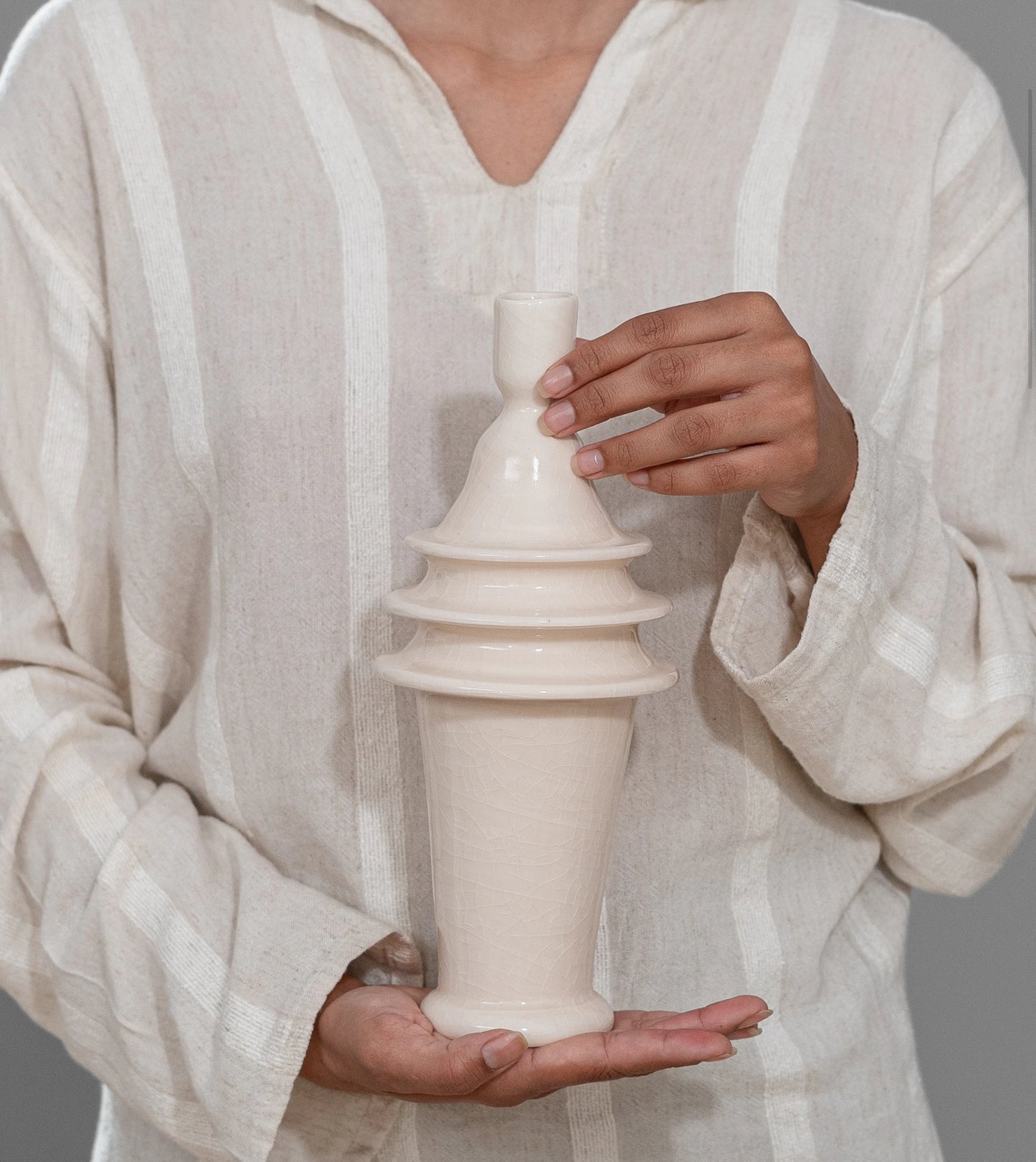Ceramic Candlestick in Eggshell