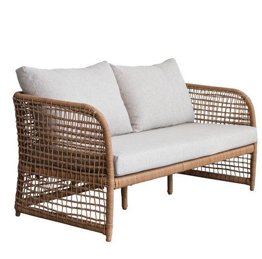 Hand-Woven Plastic Wicker Indoor/Outdoor Sofa
