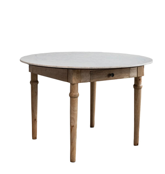 Wood Dining Table with Drawer & Marble Top