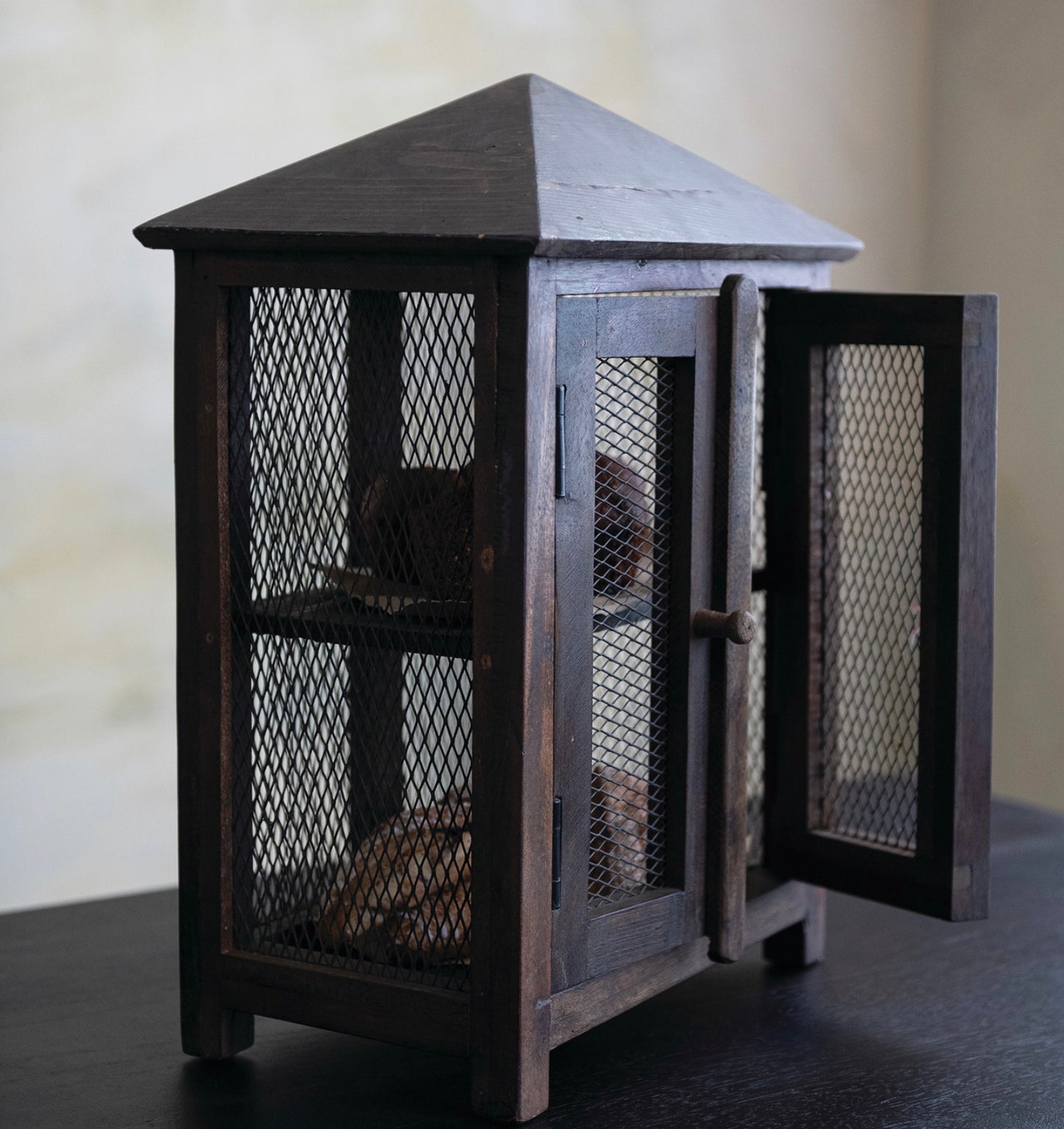 Reclaimed Wood Cabinet with Metal Mesh Doors