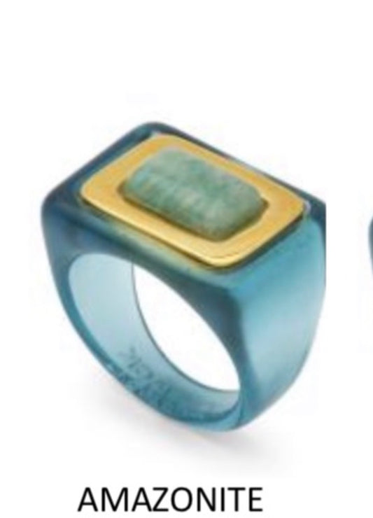 Deep Sea Blue Resin Amazonite Ring