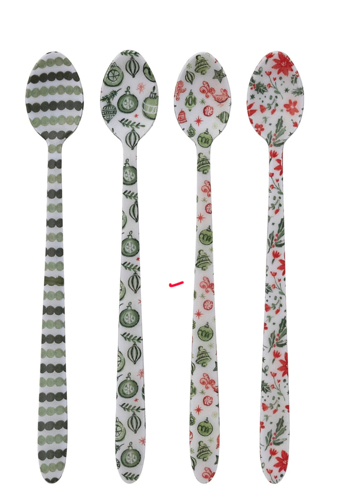 Enameled Stainless Steel Cocktail Spoon with Holiday Pattern, 4 Styles