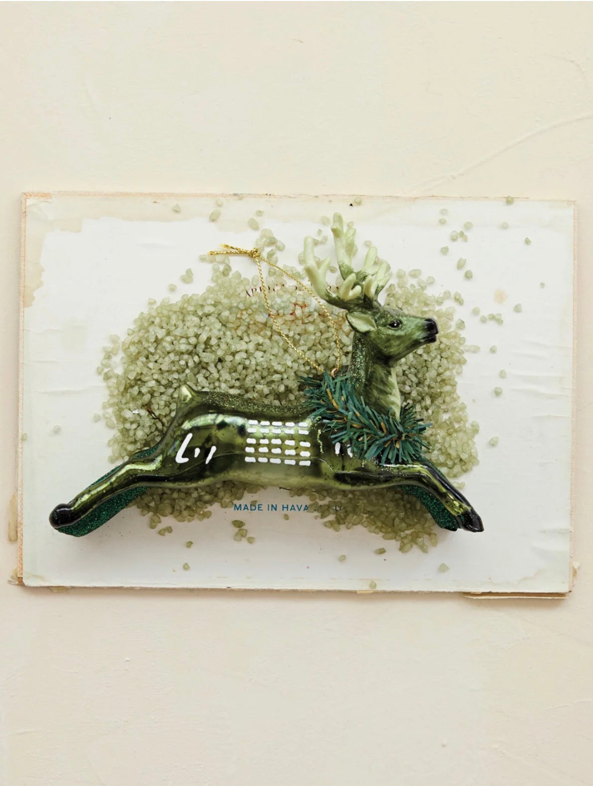 Glass Deer Ornament with Glitter