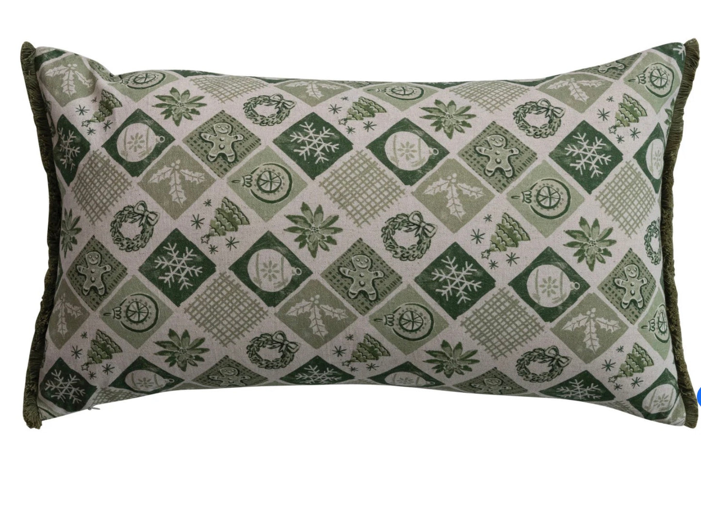 Cotton & Linen Lumbar Pillow with Embroidery, Beads & Eyelash Fringe