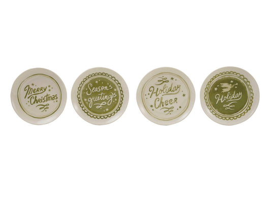 Stoneware Dish with Holiday Design & Saying, 4 Styles