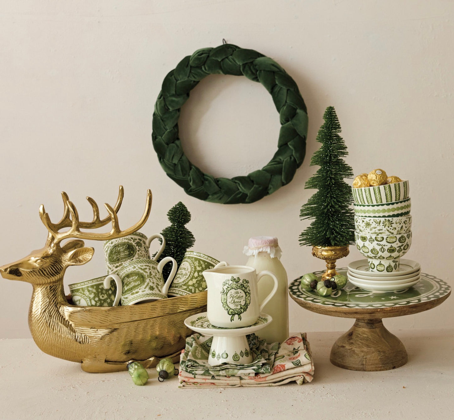 Stoneware Footed Bowl with Holiday Pattern, 4 Styles