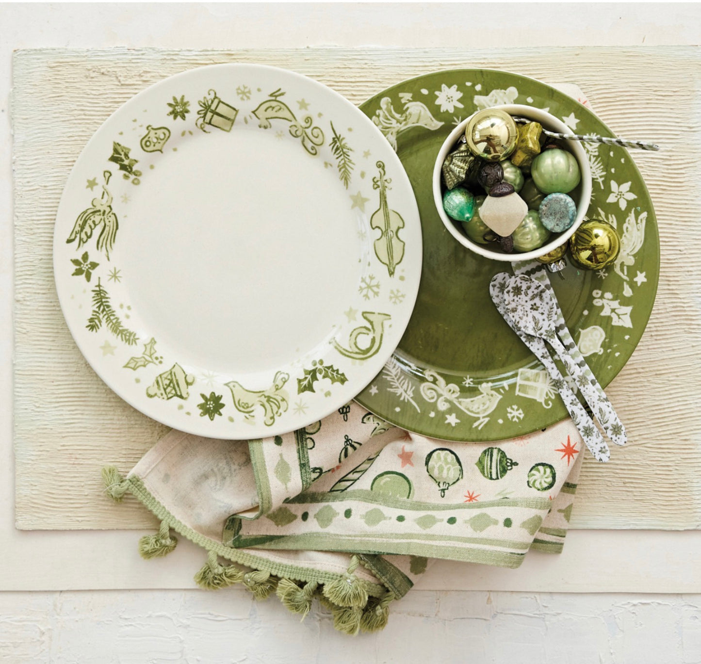 Stoneware Plate with Holiday Design, 2 Styles